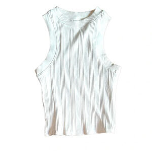 Zara Tank Top White Ribbed Stretch Size Small Excellent Condition Round Neck